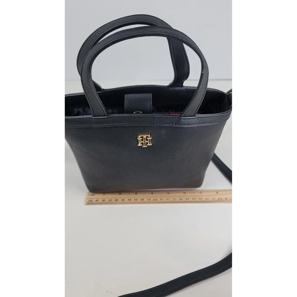 Tommy Hilfiger Pebbled Mini Tote Crossbody Bag Gold Monogram Logo Accessory